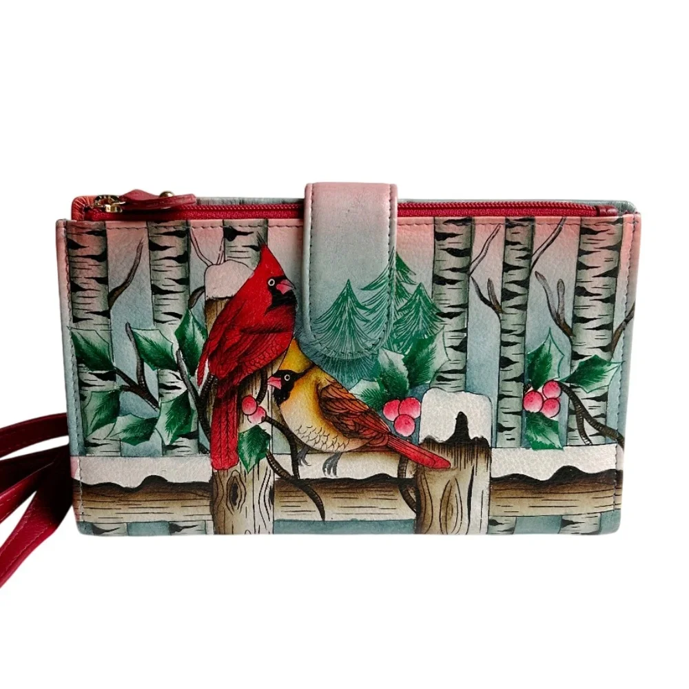 NWOT Anouschka Hand Painted Leather Crossbody Smartphone Wallet Bag